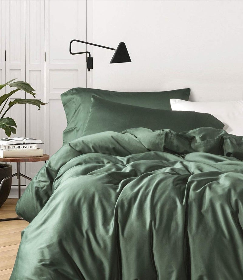 Eikei Solid Color Egyptian Cotton Duvet Cover Luxury Bedding Set High Thread Count Long Staple Sateen Weave Silky Soft Breathable Pima Quality Bed Linen (Woodland Green, Queen) - Image 5